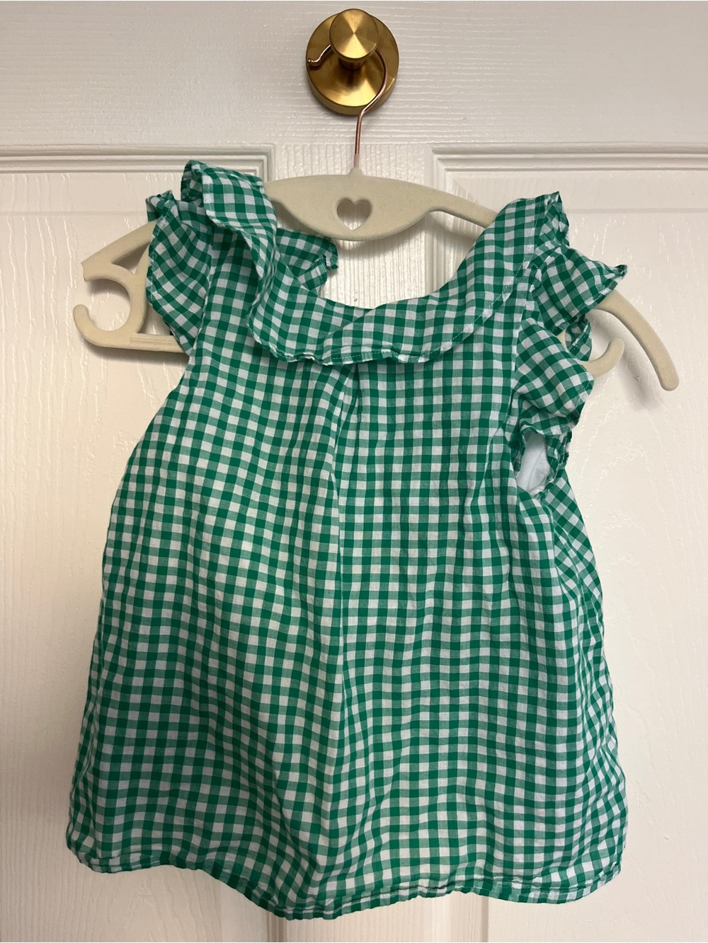 J.Crew Crewcuts Girls Green Gingham Ruffle Sleeveless Top Size 8